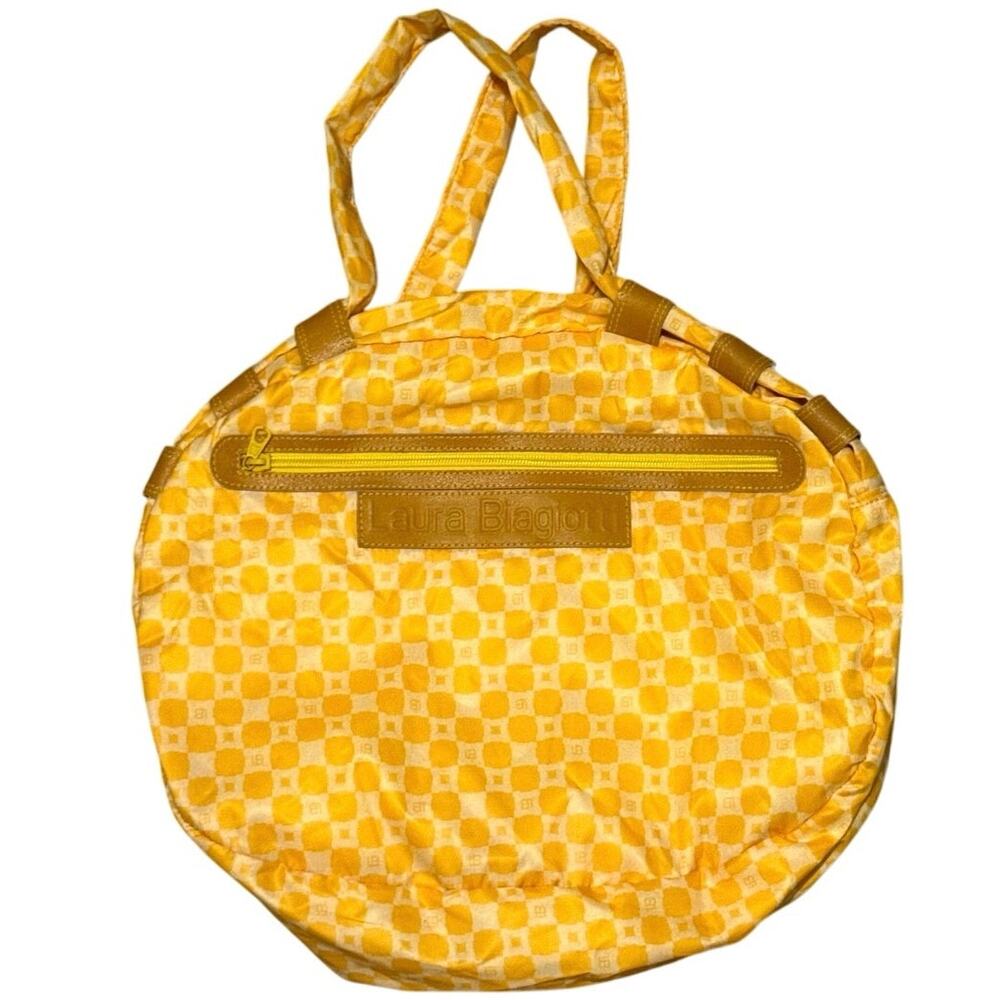 Laura Biagiotti Women's Yellow Printed Double Handles Round Tote Bags beach bag